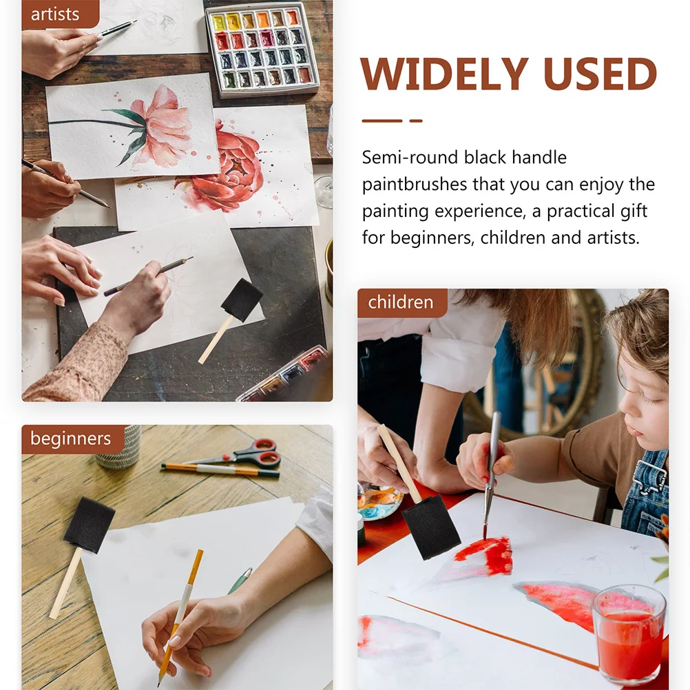 

50Pcs Sponge Brush Painting Set Wooden Handle Comfortable Grip for DIY Graffiti Oil Watercolor Acrylic Sponge Brush
