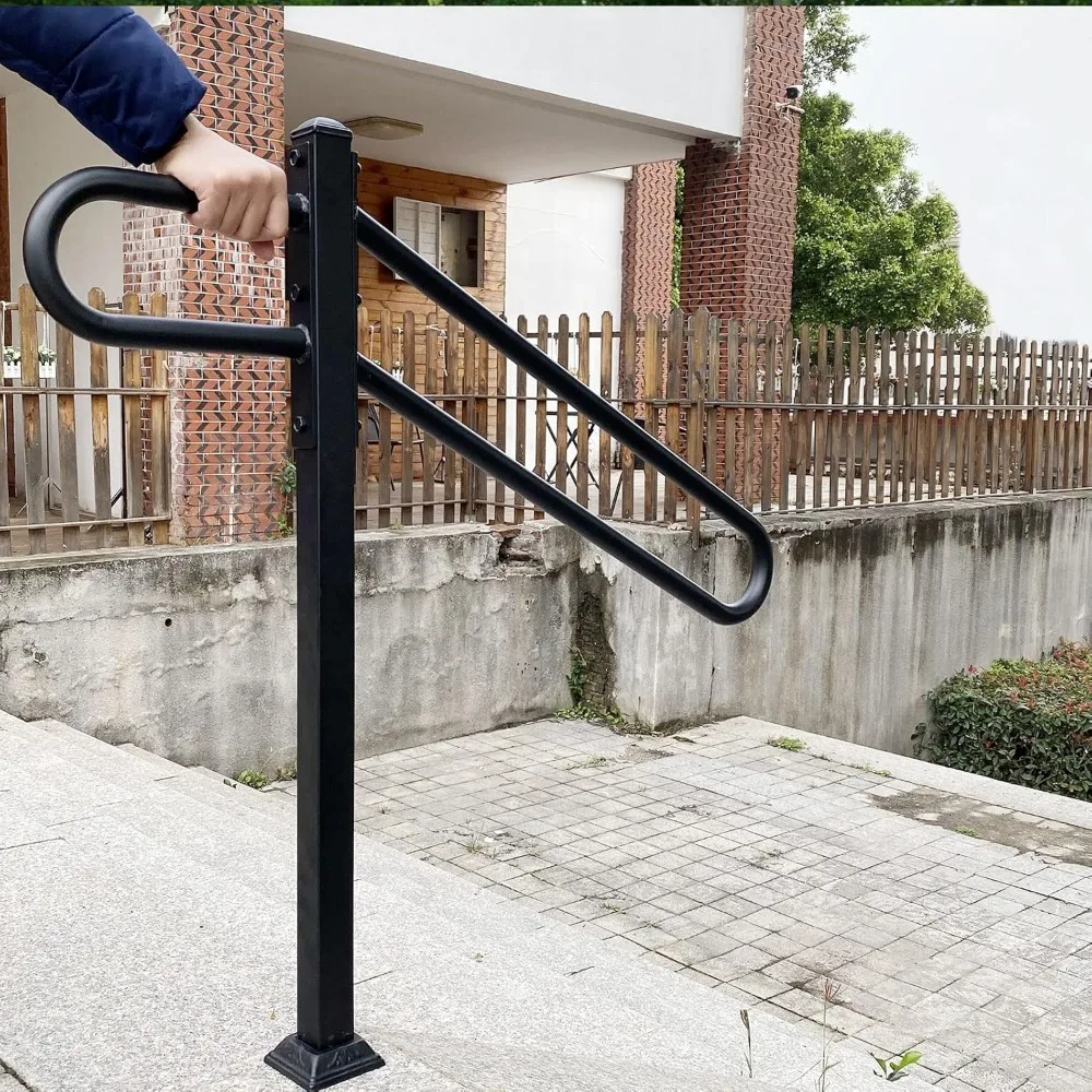 Outdoor Wrought Iron Single Post Handrails for 1-3 Steps, Metal Railing for Steps, Suitable for Small Staircases, Durable Metal