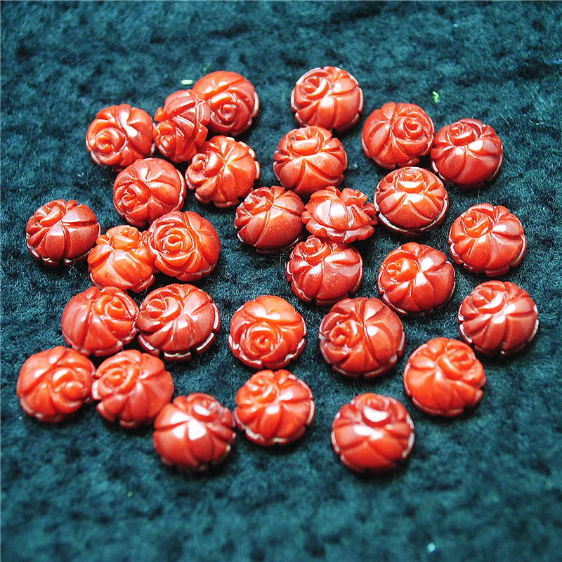 10PCS Carving Red Coral Cabochons Flower Designs Size 10MM For Fashion DIY Jewelry Pendants Making New Arrivals Wholesale