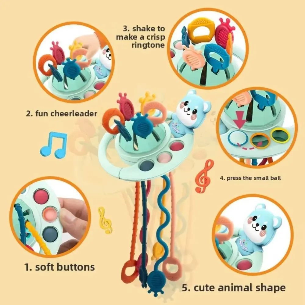 PP Baby Sensory Montessori Toys Sensory Development Grab Ball Silicone Pull String Toy Soft Finger Grasp Training