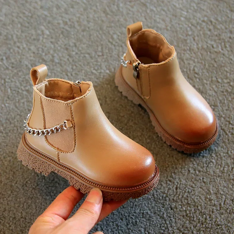 botas 2023Girls Boots New Autumn Winter Boys Ankle Boots British Style Children Chain Shoes Zip Trendy Baby Short Boots botines