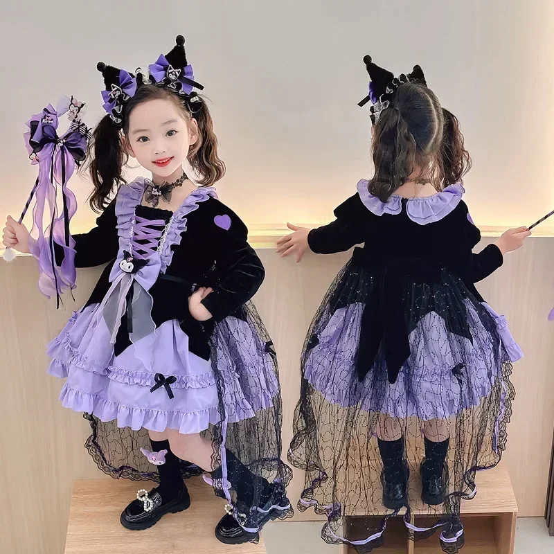 Girls Lolita Princess Dress New Sanrios Anime Kawaii Kuromi Cartoon Sweet Autumn/Winter Dress Cos Halloween Christmas Dress Gift