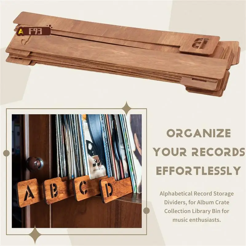 

AF93-Wood Record Dividers, Alphabetical Vinyl Record Storage Dividers, Record Holder Organizer Guides