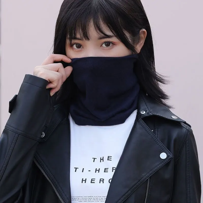 Winter Neck Warmer Gaiter Soft Cotton Lined Pure Color Knitted Circle Scarf Windproof For Women Men Bandana Mask Face Cover