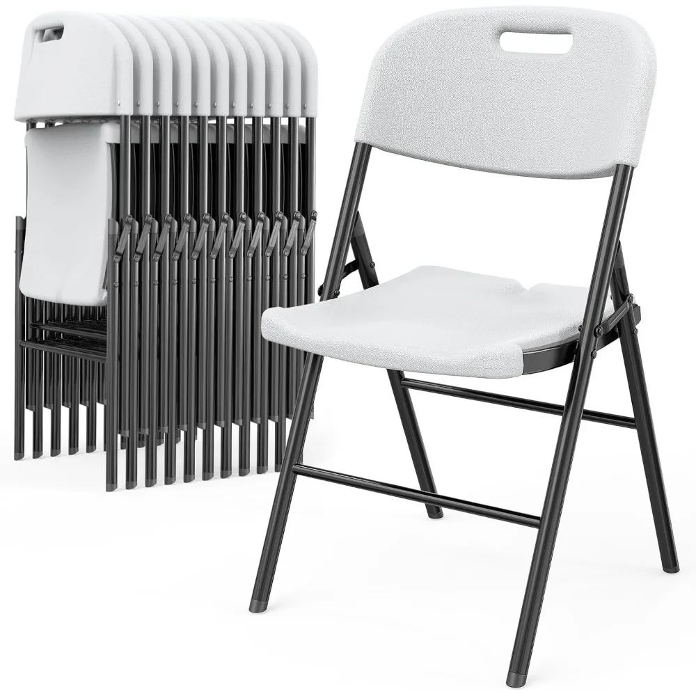Folding Chairs, Heavy Duty Foldable Chair Portable HDPE Plastic Seat with Steel Frame for Indoor Outdoor Dinning Party Wedding