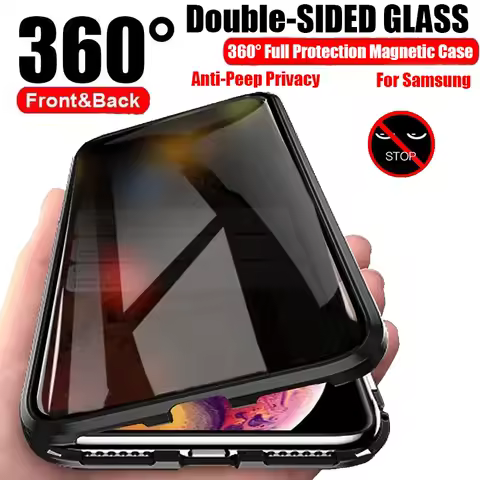 Double-Sided Privacy Magnetic Case For Samsung Galaxy S24 S23 S22 S21 S20 Plus Ultra Note 20 Anti Peep Full Cover Metal Frame