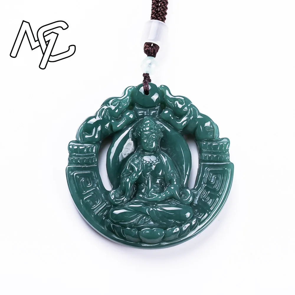 New Real Natural Blue Water High Ice Bodhisattva Pendant Necklace Carved Charm Jewelry Fashion Amulet Gifts for Men Women Luck