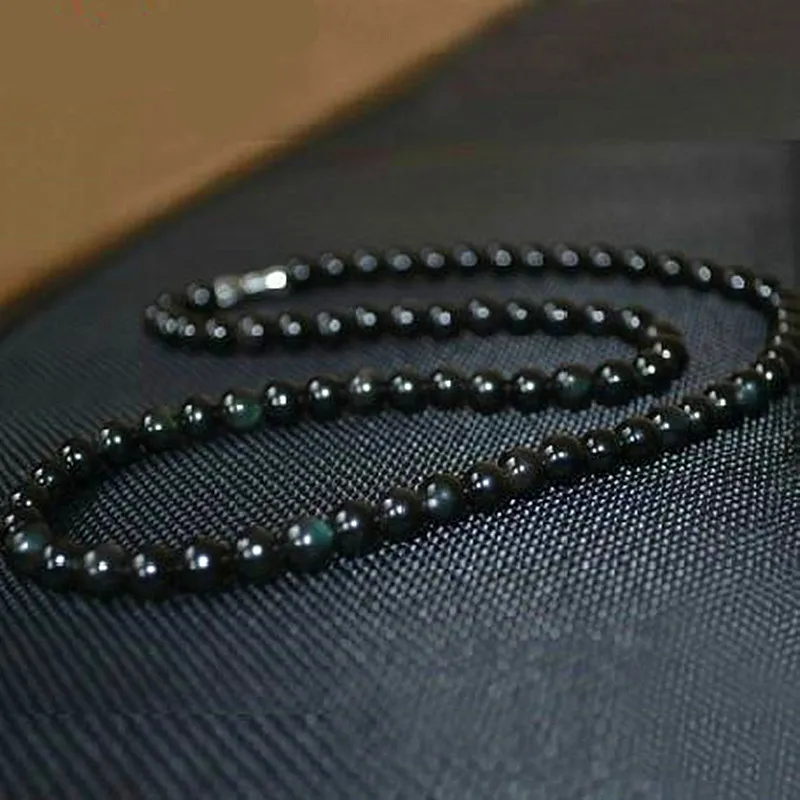 

Natural Rainbow Obsidian Necklace High Street Layering Chain Buddhist Prayer Beads Zen Minimalist Unisex Jewelry Spiritual Gift