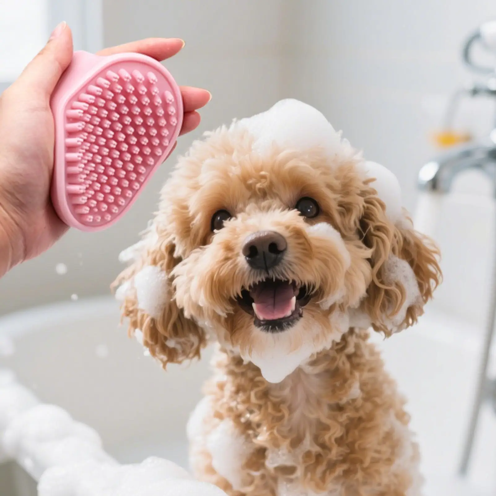 1PC Dog Bath Brush Grooming Shedding Soothing Massage Rubber