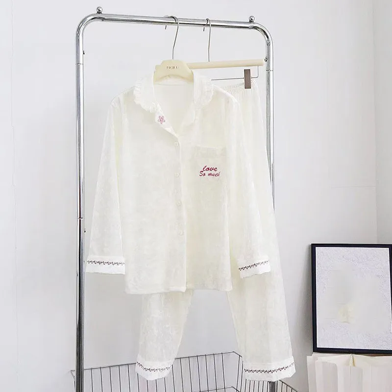 

Women Long Sleeve Home Clothes Pajamas Suit Warm Velour Sleepwear Luxury Velvet Top Pant Autumn Winter Pijama Mujer
