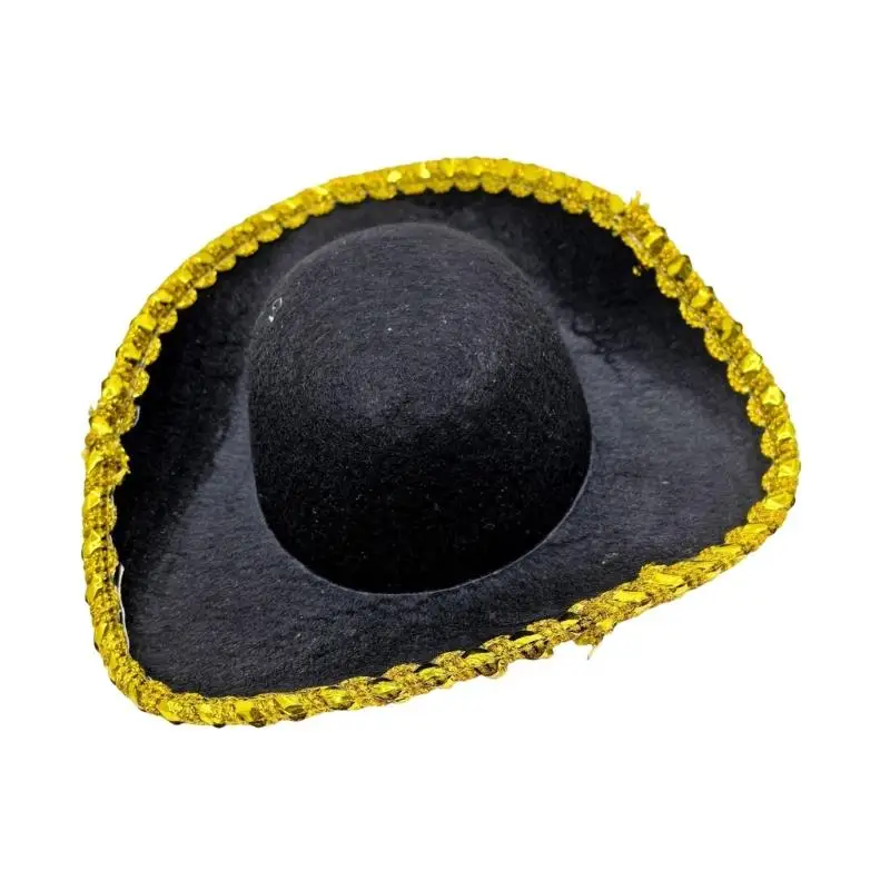 Casquettes Costume 39BD, chapeau Pirate en feutres noirs, chapeau fête amusant à bord jaune, chapeau fête Pirate,