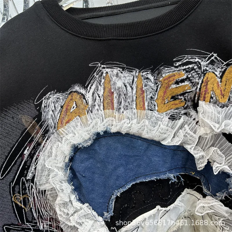 Heavy Embroidery Cartoon Round Neck Loose Long Sleeves Sweatshirt Coat For Women's 2025 Autumn New Top Hoodies Pullover Jacket