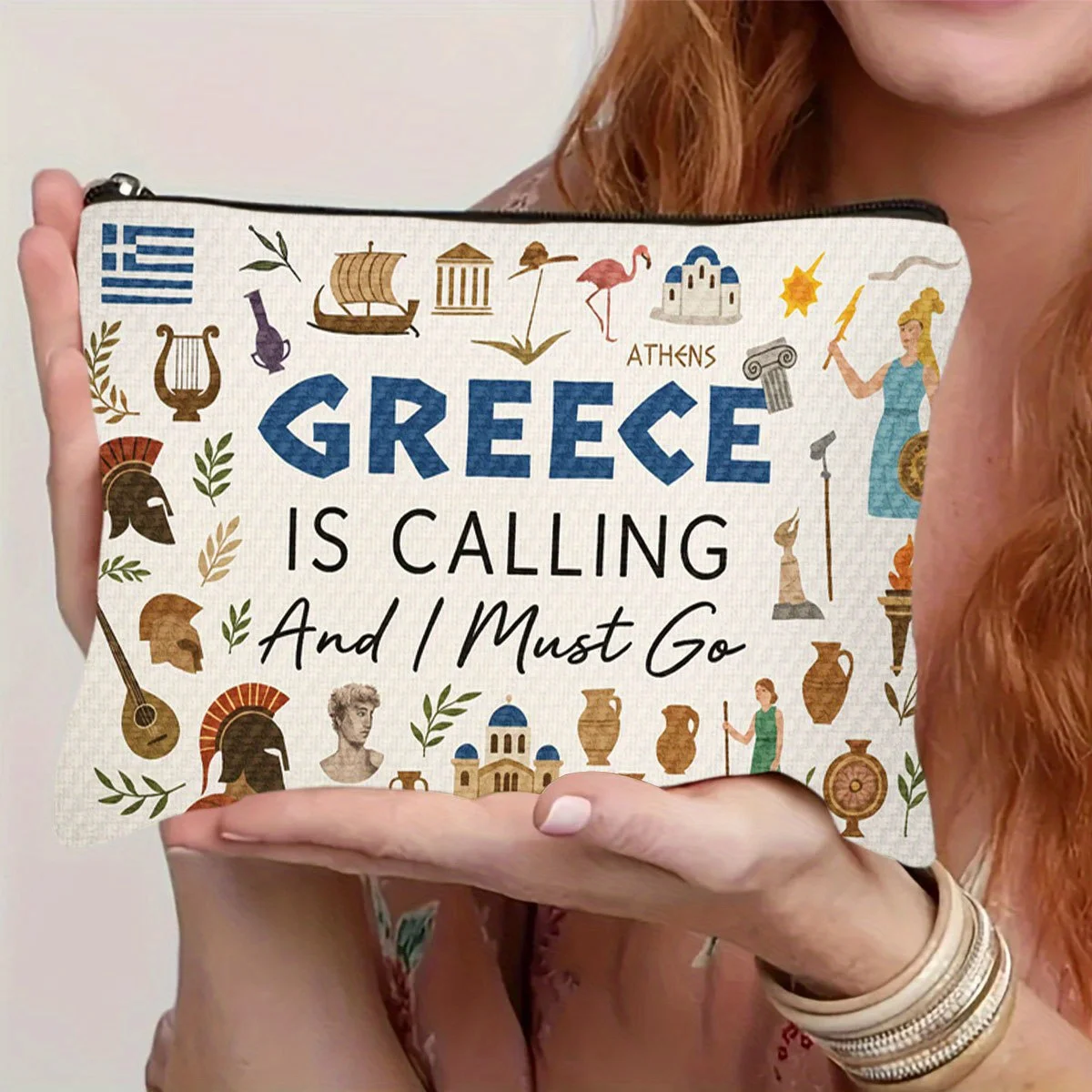

A Greek Civilization Makeup Bag - Cute Multi-functional Zipper Bag For Women, Jewelry Storage Bag