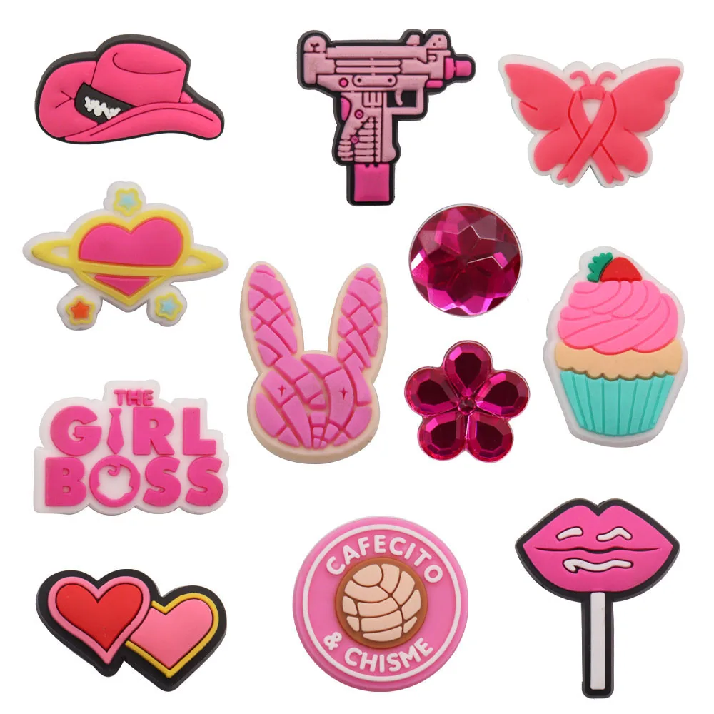 50Pcs Wholesale Rabbit Gun Heart Hat Lips Adult Sandals Shoes Buckle Charms Fashion Accessories DIY Wristband