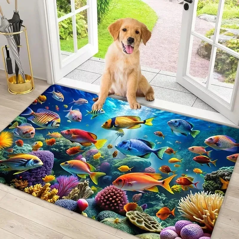 3D Ocean Dolphin Coral Staircase Non Slip Flannel Mat Creative Home Decor Floor Carpet for Bedroom Living Room Entrance