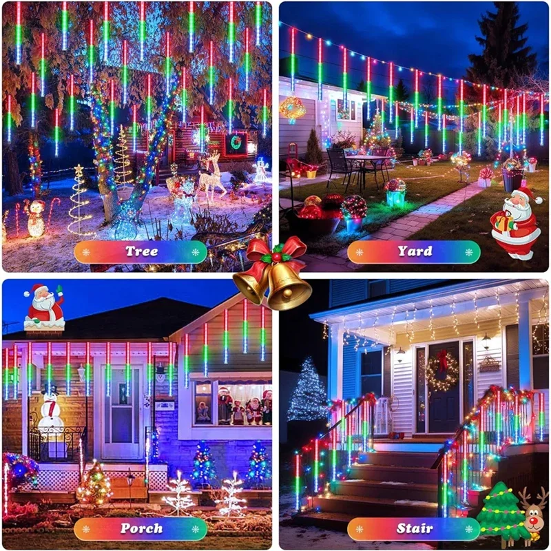 Guirlande solaire de pluie de météores, 8 Tubes, arbre de noël, décoration de jardin, éclairage LED, fête de vacances, mariage, réverbère