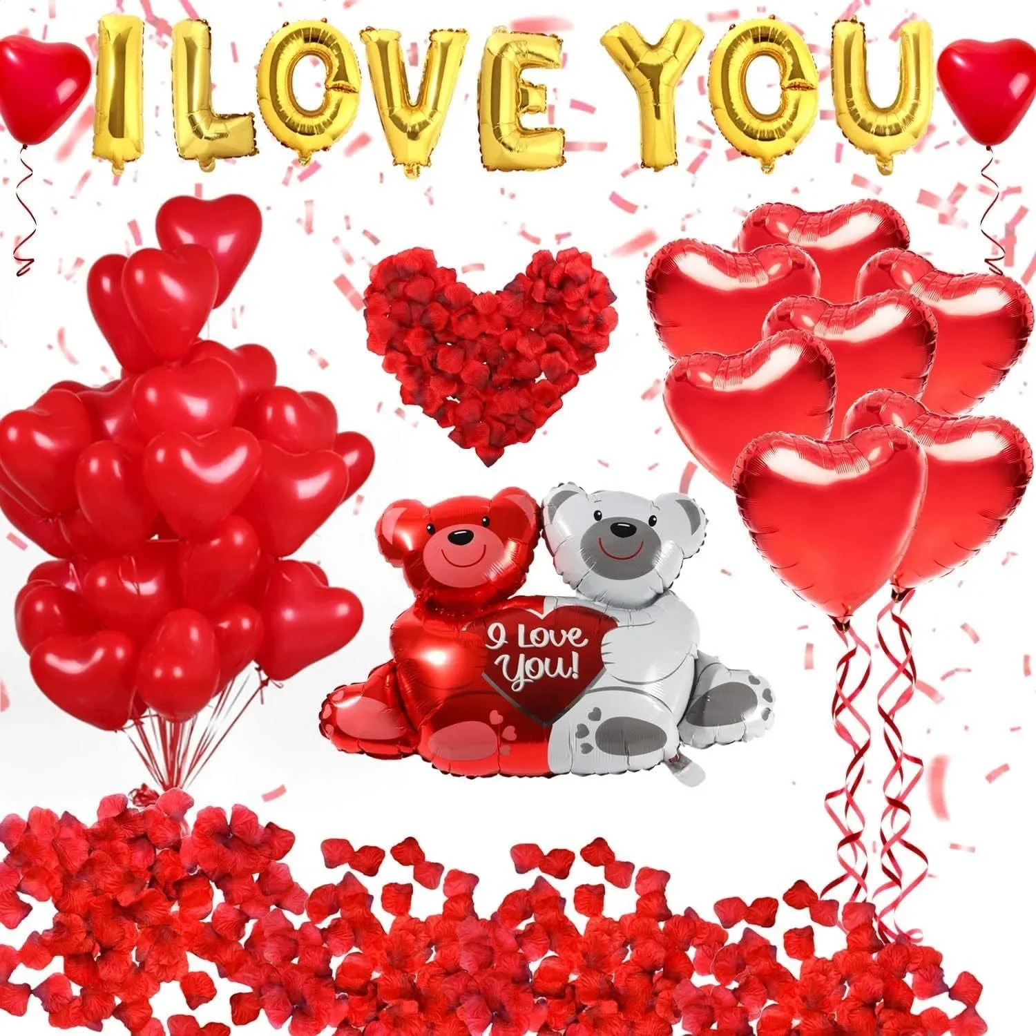 Rote Luftballons Set Liebe Herz Latex Folie Ballon Hochzeit Bär Rose Künstliche Blütenblätter Romantische Nacht Valentinstag Party Dekoration