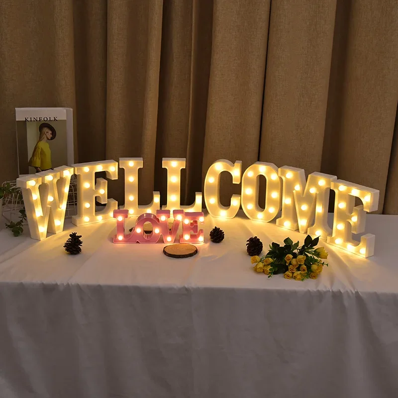 2026 MERRY CHRISTMAS LED Letter Lights DIY Sign Light Up Letters for Night Light Wedding Birthday Proposal Xmas Valentine's Day