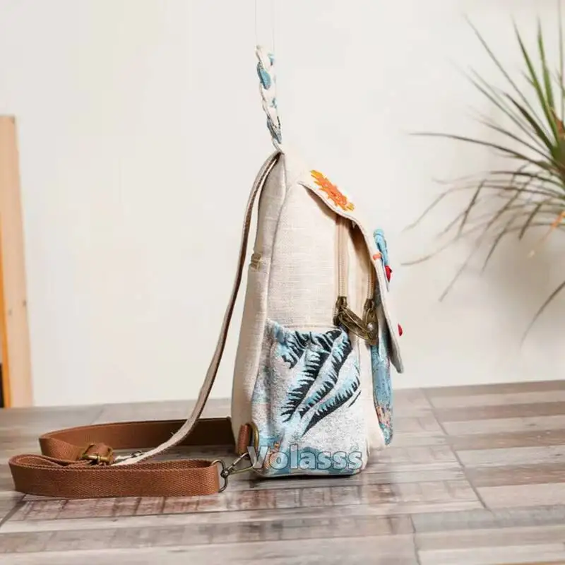 MOTAORA Casual Canvas Backpack Women's Lightweight Travel Shoulder Bag Rabbit Pattern Multi Compartment Handbag Purse