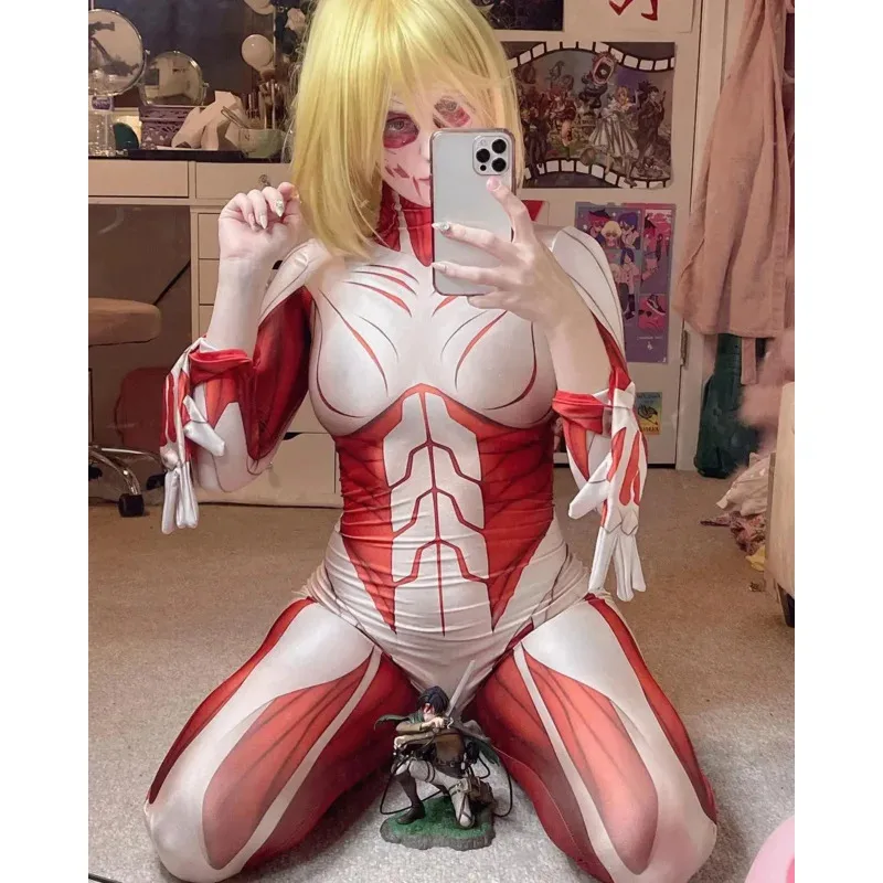 Sky02 Halloween Annie Leonhardt Femmina Titano Costumi Cosplay Attacco su Titano Femminile Zentai Catsuit Ragazze Body88Ji #