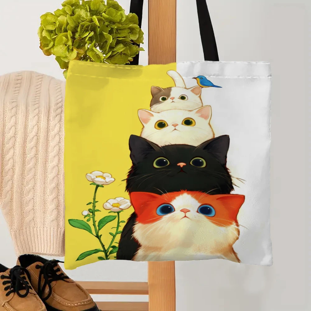 1pc Cartoon Lustige Katze Einkaufstaschen 40x40cm Für Frauen Faltbare Eco Handtasche Einkaufen Büro Tote tasche Eco Wiederverwendbare Casual Tasche