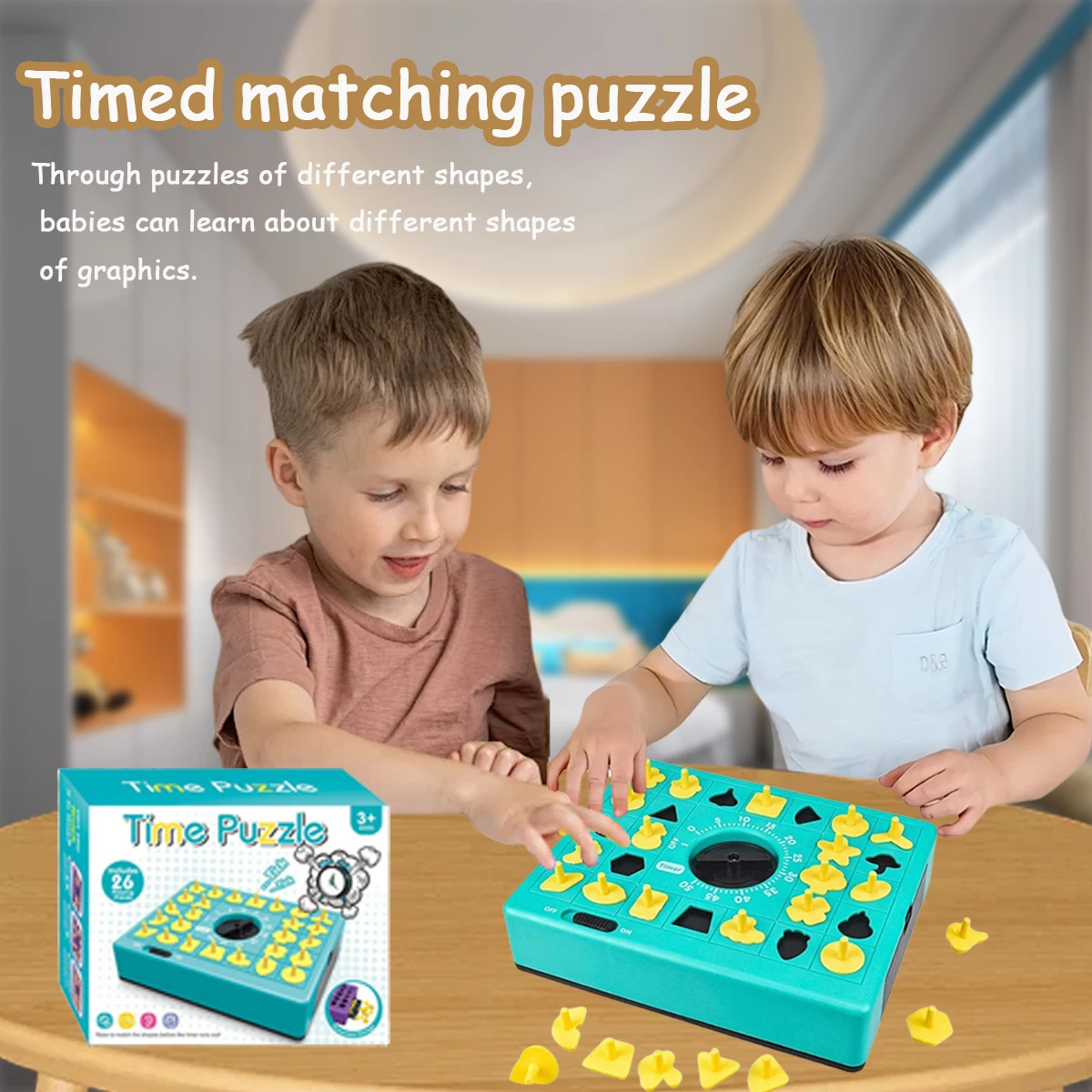 

Children Time Board Puzzle Toy Shape Matching Popup Tray Toy Set with Timer Children Shape Cognitive Education Palything