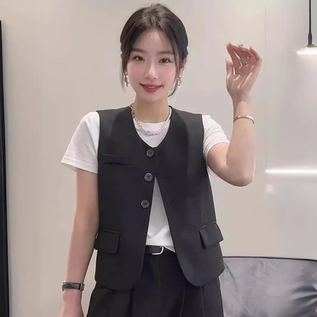 

Женская повседневная гонконгская майка с дизайном Svel, круглая майка Ne, жилет, костюм на одной пуговице Jaet, альтернатива