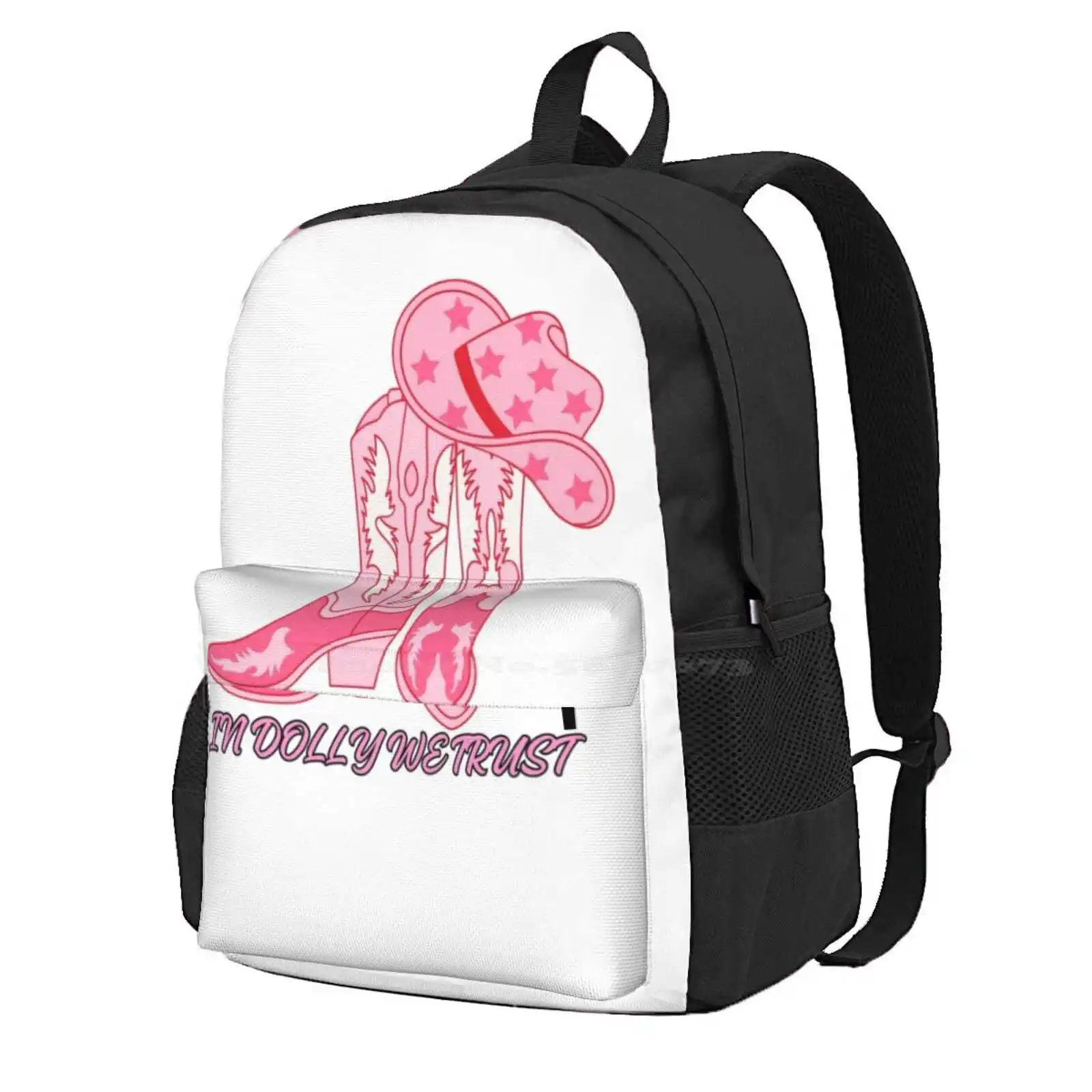 In Dolly We Trust Pink Cowgirl Boots Cowboy Hat Hot Sale Schoolbag Backpack Fashion Bags In Dolly We Trust Cowboy Boots Pink