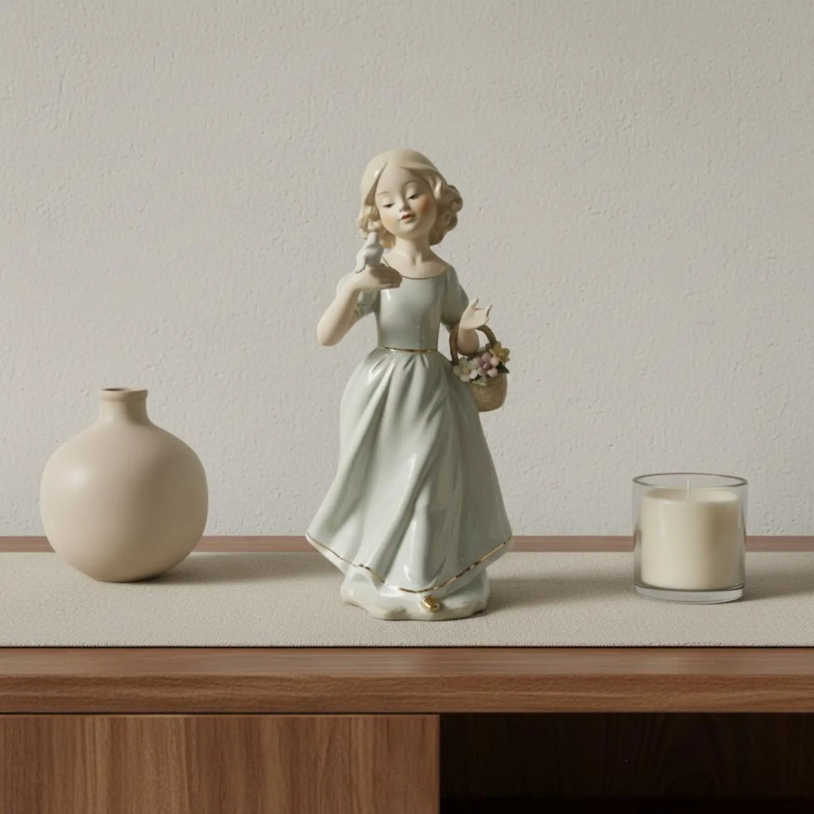 Violin Girl Statue Great Gift Violin Girl Figurine Ceramic Musician Statue Easy to Clean Porcelain Music Sculpture Stable Base