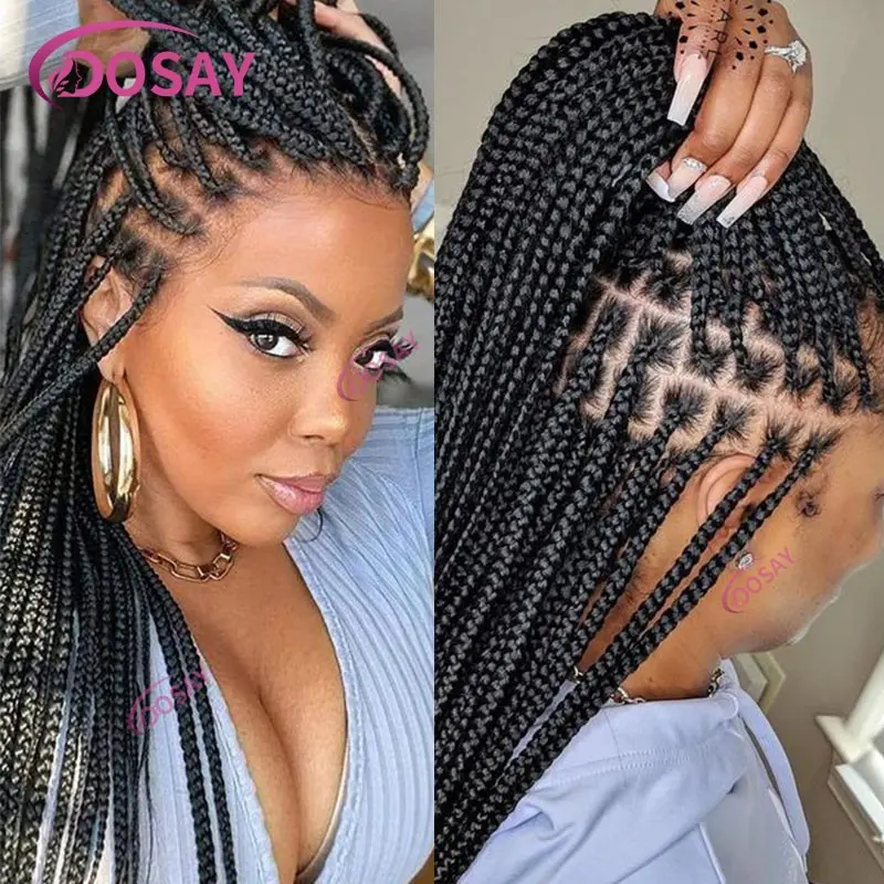 Full Lace Frontal Braided Wigs Synthetic Knotless Box Braids Faux Locs Wig for Black Women 36