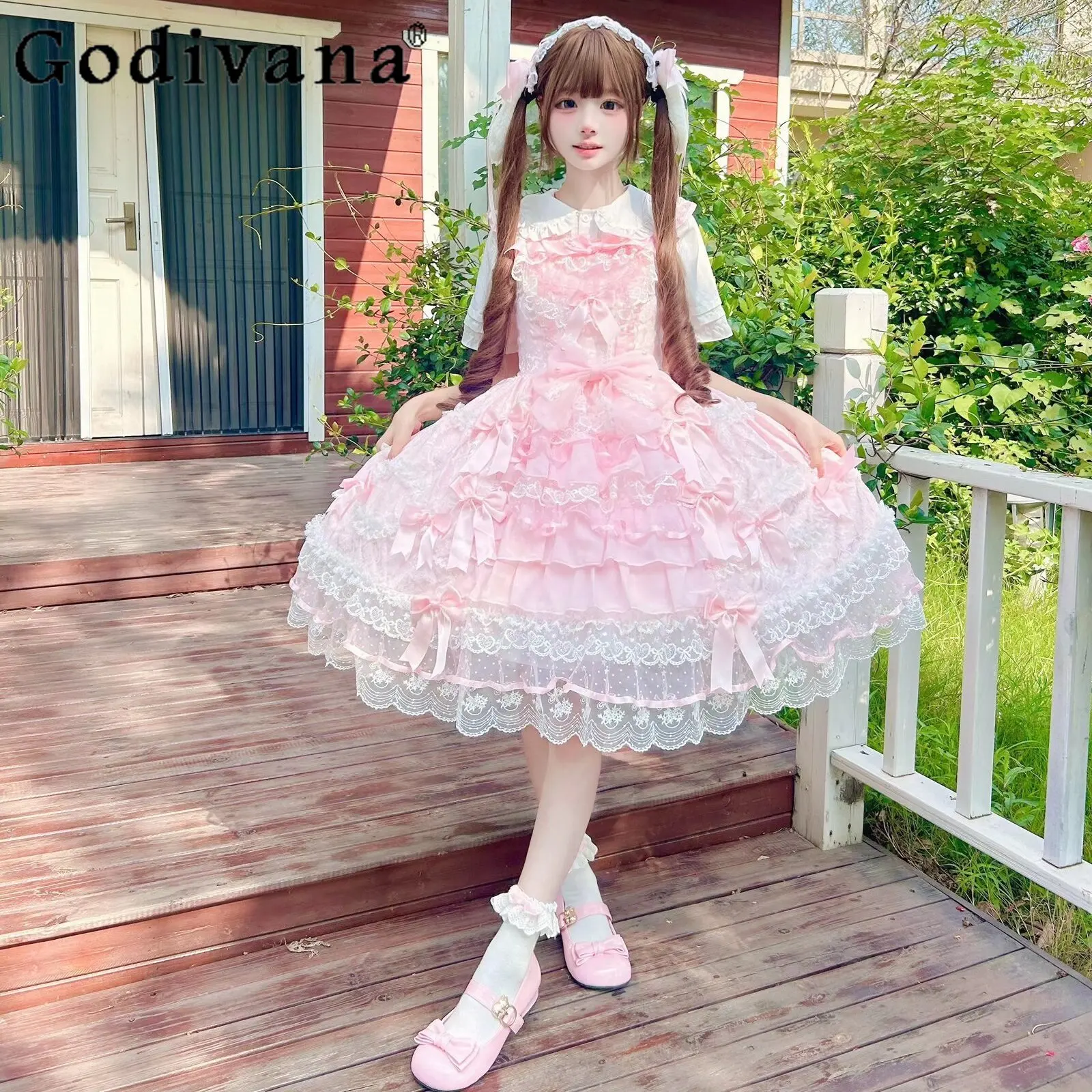 

Princess Style Pink Lolita Sling Dress Jsk Summer Japanese Girls Sweet Bow Lace Birthday Dresses Y2k Dresses Vestidos De Mujer