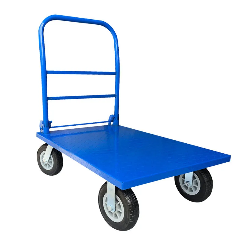 Steel plate trolley Four-wheel flat trolley Pull truck Handling trolley Portable household folding iron plate truck Trailer