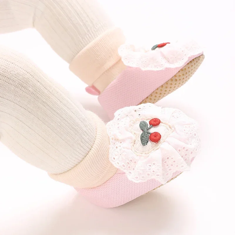 0-18M Soft Winter Non slip socks Baby Girl Little Cherry Winter Warm Shoes Solid Fashion Toddler Fuzzy  First Walkers Kid Shoes