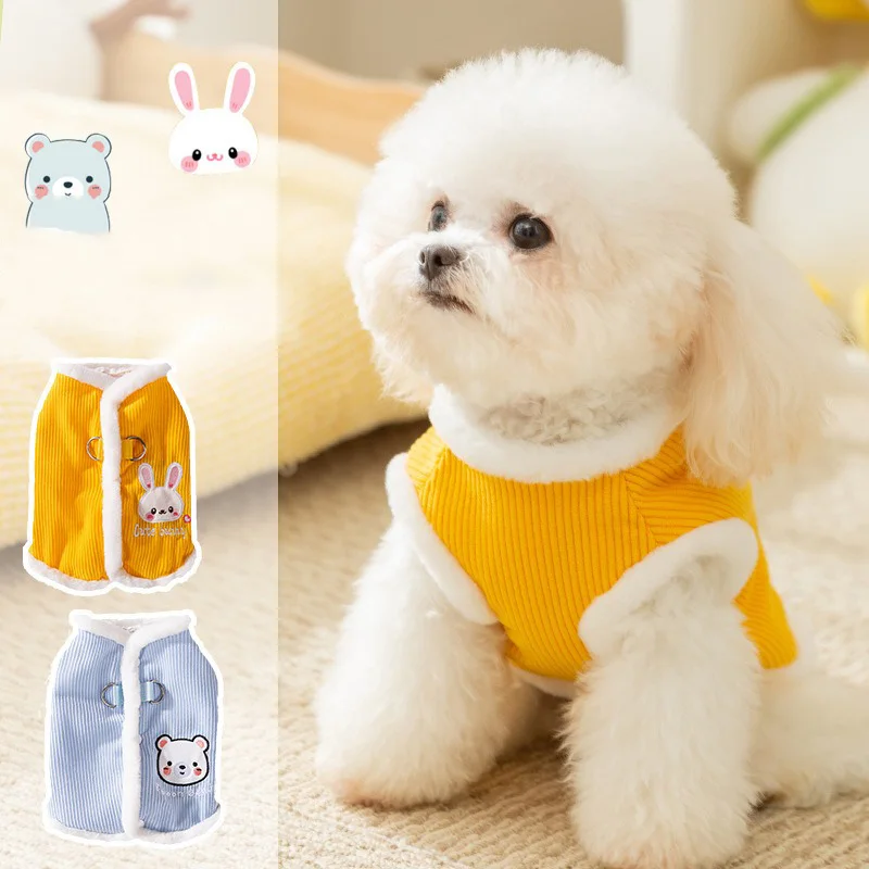 

Corduroy Dog Coat Cartoon Print Pet Clothing Winter Thickened Warm Puppy Clothes Teddy Yorkshire Cardigan