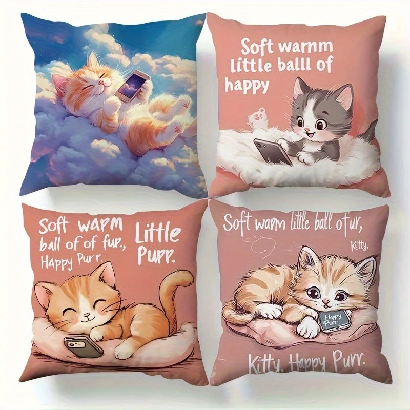 Play with the mobile phone cat digital printing pillow cover Short plush Suitable living bedrooms sofas throw cushion cover