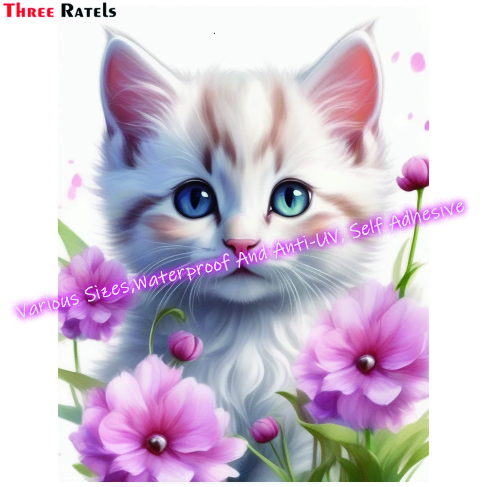 Three Ratels M328 Cute Fluffy Kitten Stickers For Laptop Luggage Skateboard Decoration Vinyl Material Waterproof Property