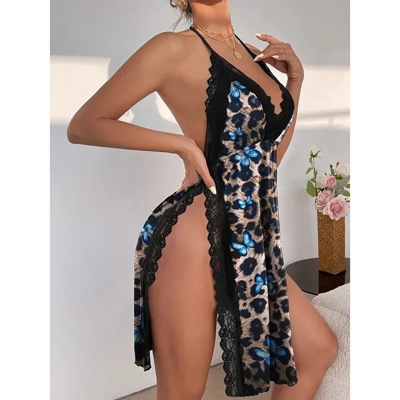 Sexy Women's Underwear Large Size Loose Home Nightgown Slit Pajamas - Image 3