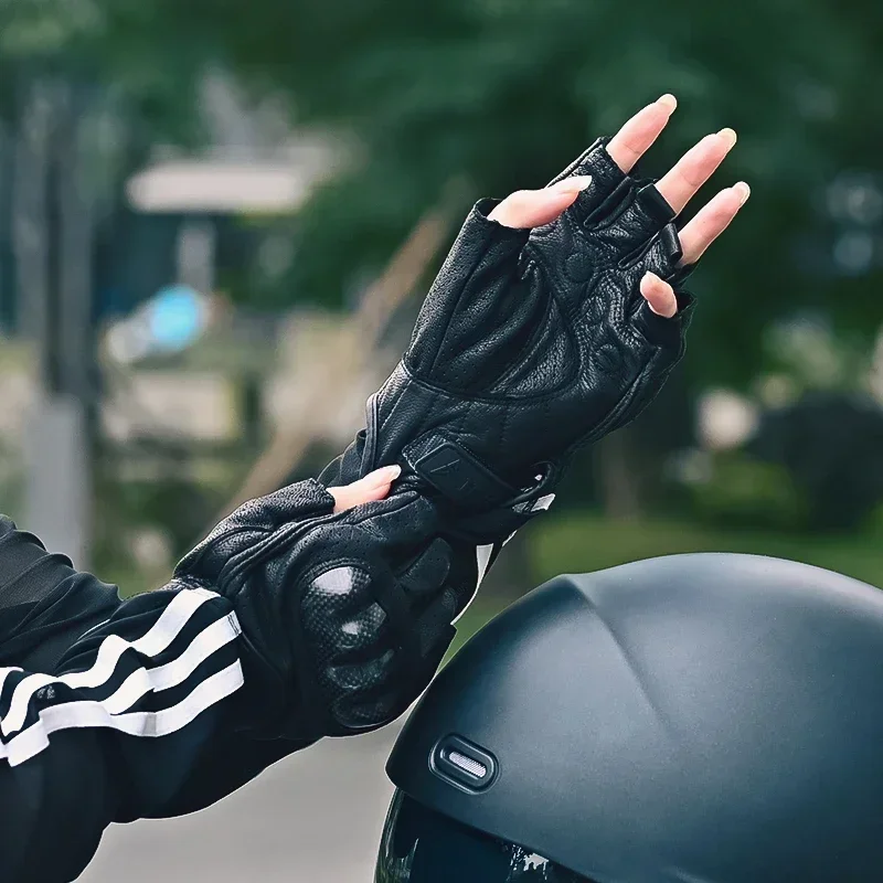 Summer Motorcycle Fingerless Gloves Accessories Goatskin Leather Half Finger Gloves Motocross Gant Moto Guantes Moto Verano