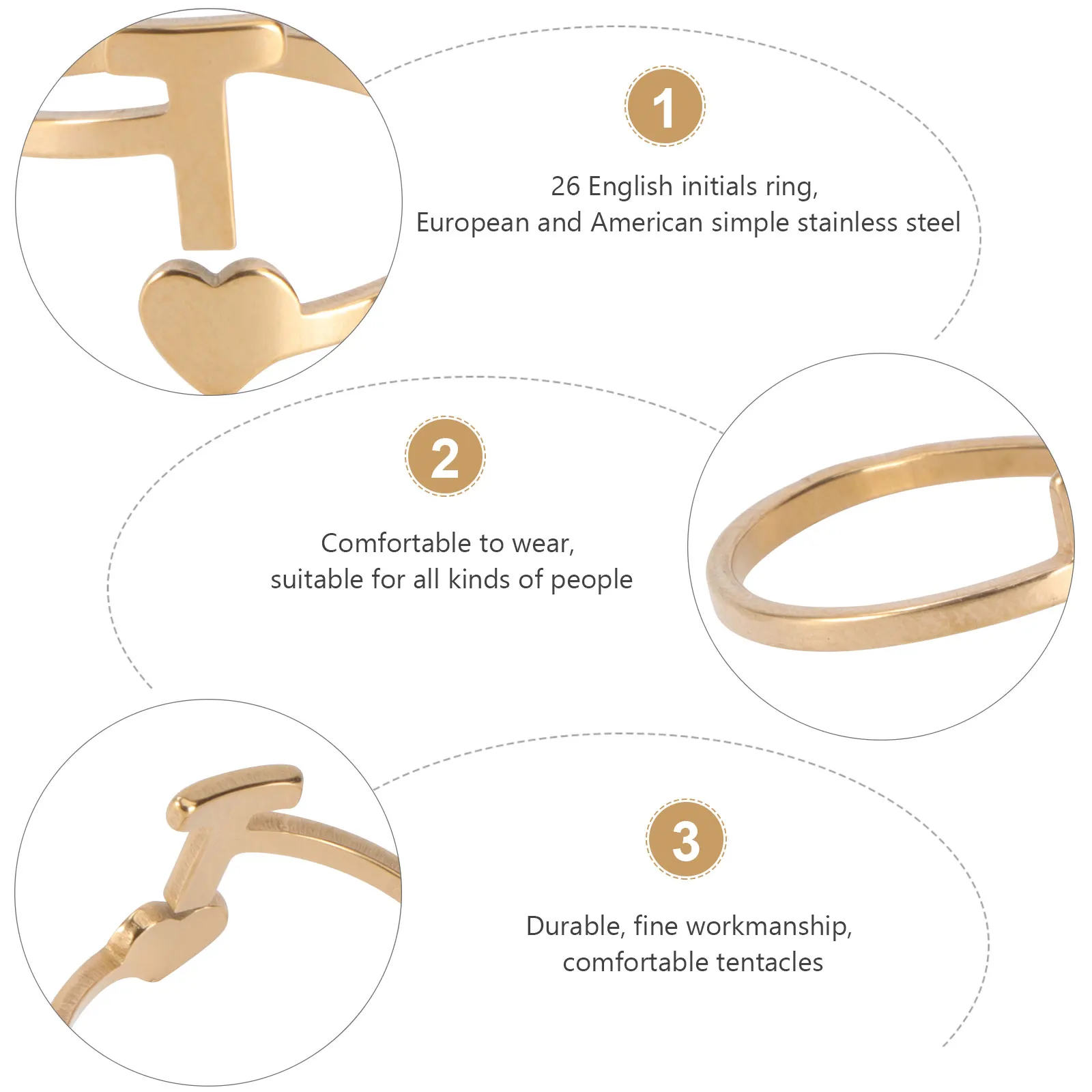 

1pc Stainless Steel Initials Ring Retro Loving Heart Female Finger Jewelry Golden Vintage Chic Delicate Fashion Simple Ring For