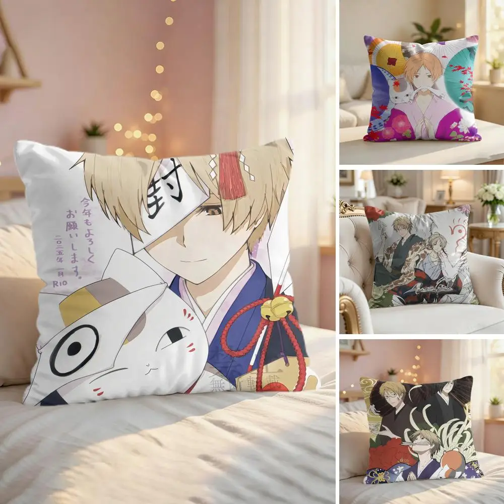 N-Natsumes Book Of Friends Cushion Cover Silky Short Plush Invisible Zipper Dustproof Sofa Pillow Case For Home Decor