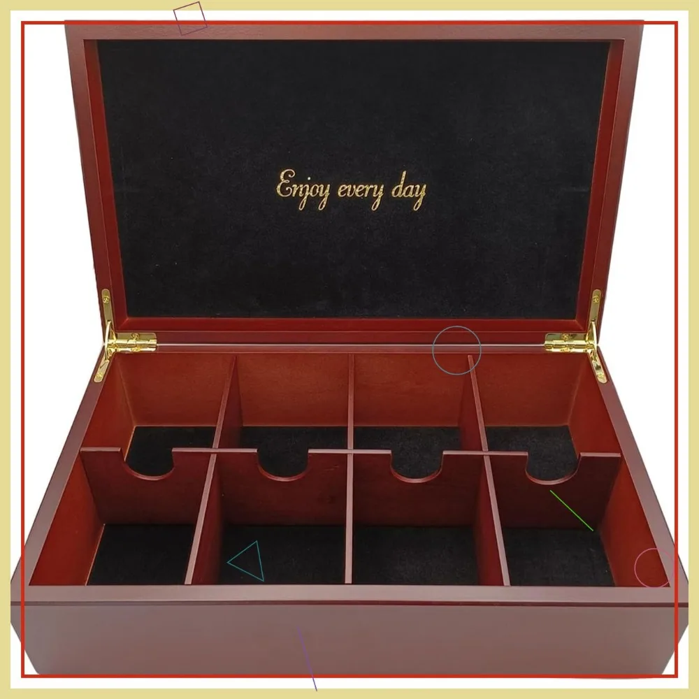

Wooden Tea Box with 8 Compartments, Large Capacity Vintage Storage Holder for Tea Bags and Accessories in Cherry Color