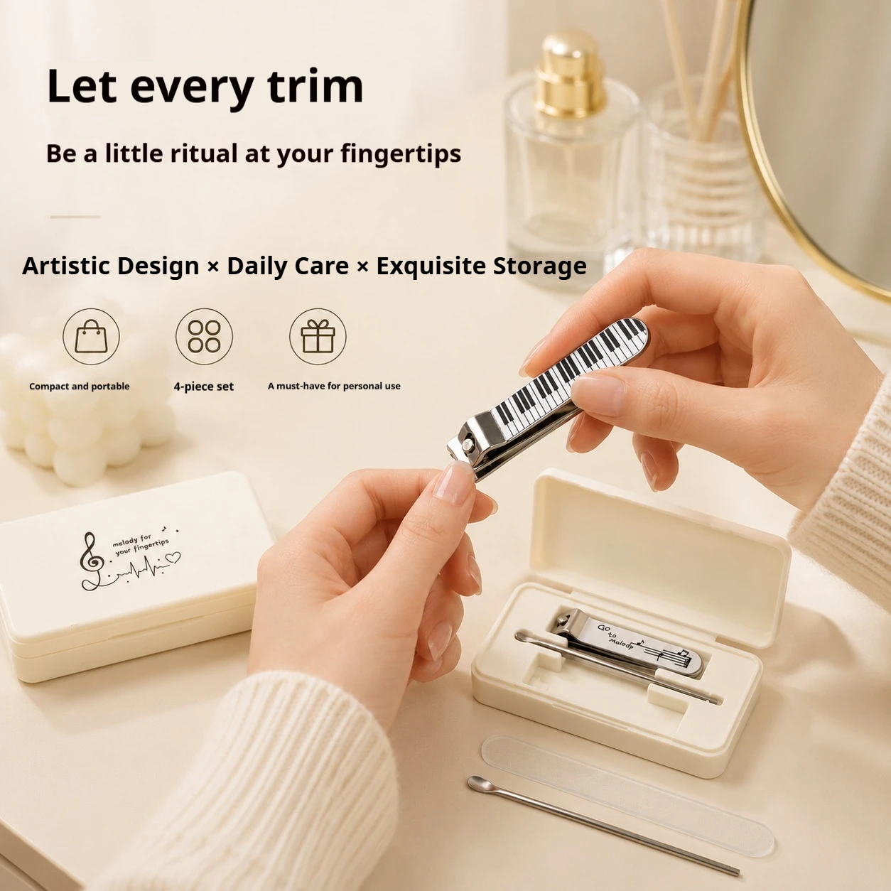 1-Piece Set of Portable Nail Tools with Music Pattern, Nail Clippers and Manicure Tools, Creative Portable Storage Box, Exquisite and Suitable for Gift Giving