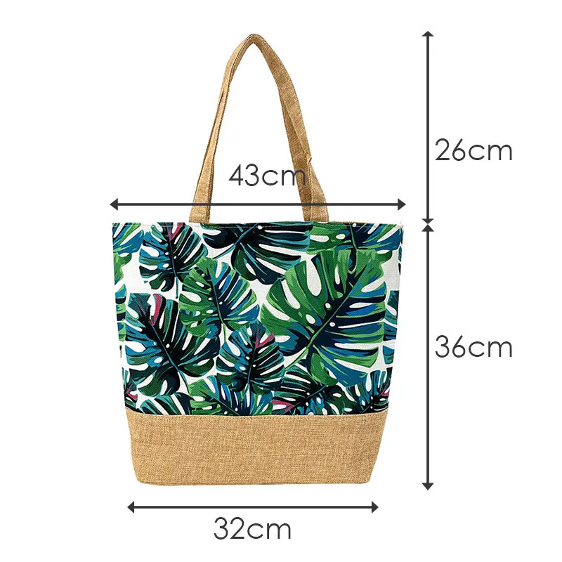 1PCS Fashion Canvas Bag Summer Beach Ladies Floral Printed Shoulder Bag Simple Large Capacity Women Tote Shopping Bag