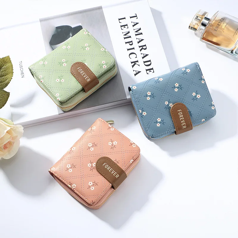 Fashion Women's Wallet Small Fresh Flowers Pattern Short Card Bag Multi-card Slot Card Holder Student Zipper Coin Purse 2024 New