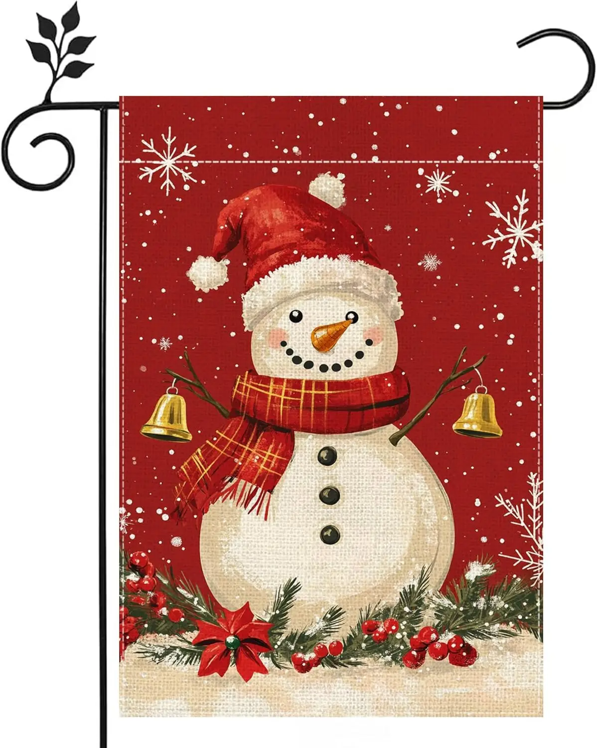 Winter Snowman Snowflake Garden Flag for Outside, Christmas Bell Welcome Yard Flag 12x18 Inch Double Sided Burlap Holiday Fa SSL