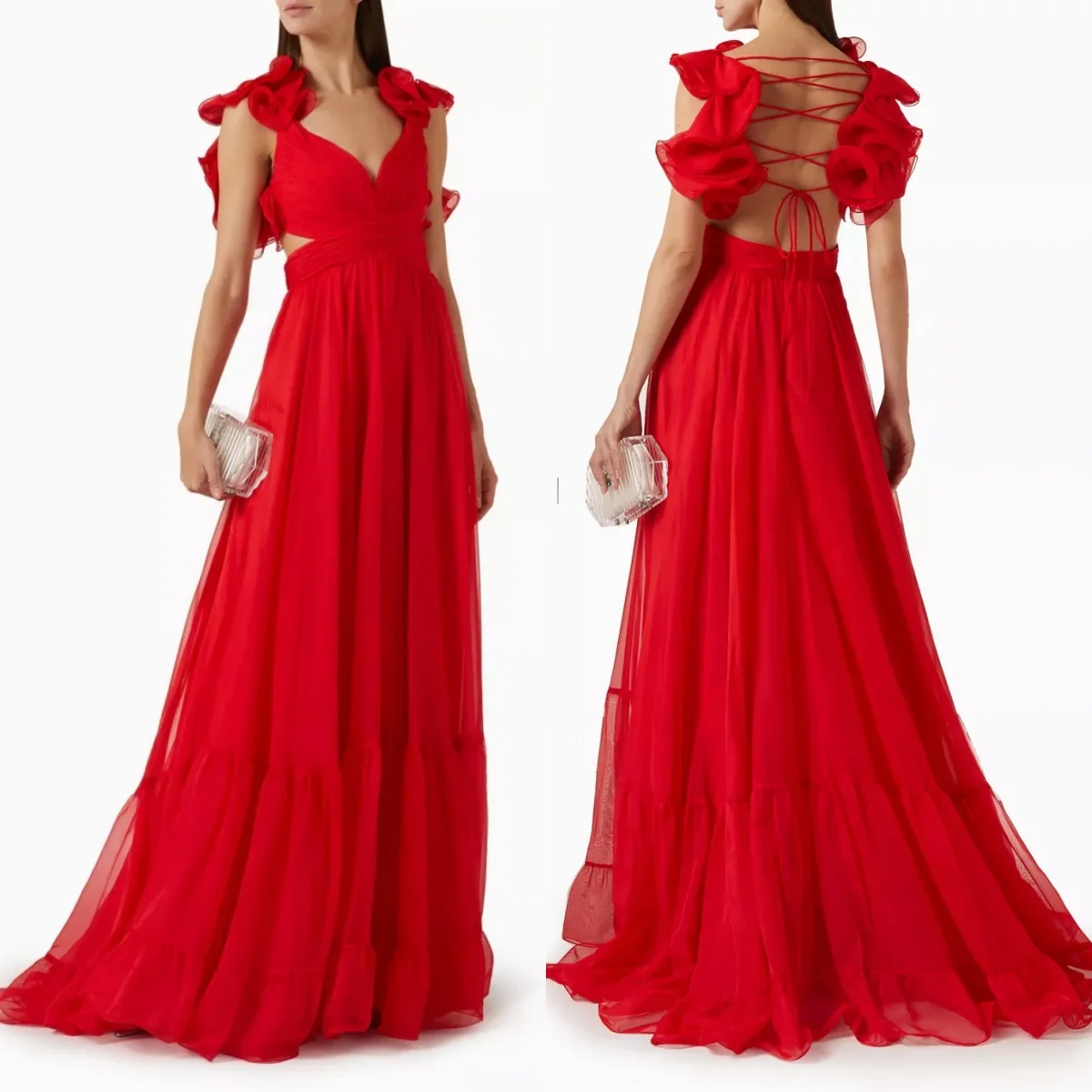 Elegante chiffon plissado em camadas cintas de espaguete vestidos de noite sem costas a linha elegante cocktail vestidos de festa de casamento vestido de baile