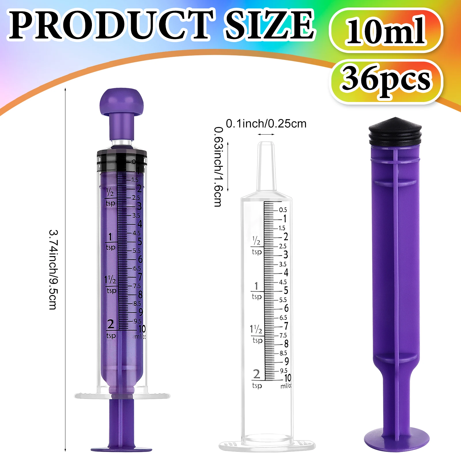 36 Pcs Individually Sealed Disposab 10ml Plastic Syringe For Liquid With Cap Pet Syringe Feeder Colorful Measuring Syringe Tools