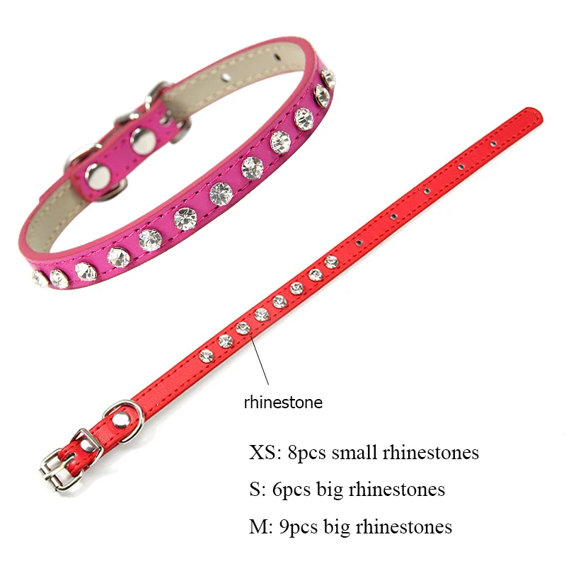 Bling Rhinestone Necklace For Small DogsPuppy Dog Collars  Chihuahua Pu Leather Charms Pet Collar Puppy Dog Supplies Neck Strap