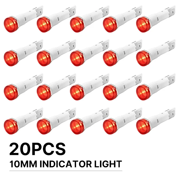 FILN 20PCS 10mm IP67 Waterproof Panel Mount Warning Light 12-24V/110-220V LED Status Lamp for Industrial Equipment Control Panel