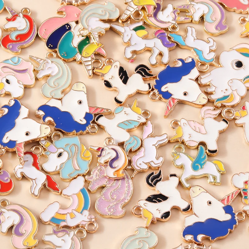 Leslie 10 Stück niedliche Emaille-Cartoon-Einhorn-Charms-Anhänger für DIY-Schmuckherstellung, handgefertigte Bastelarbeiten, Ohrringe, Halsketten, Zubehör – Detail 3